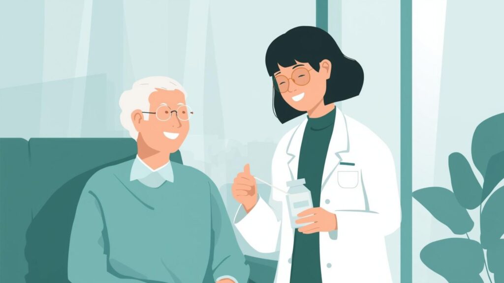 患者さんやご家族に感謝される在宅薬剤師のイラスト